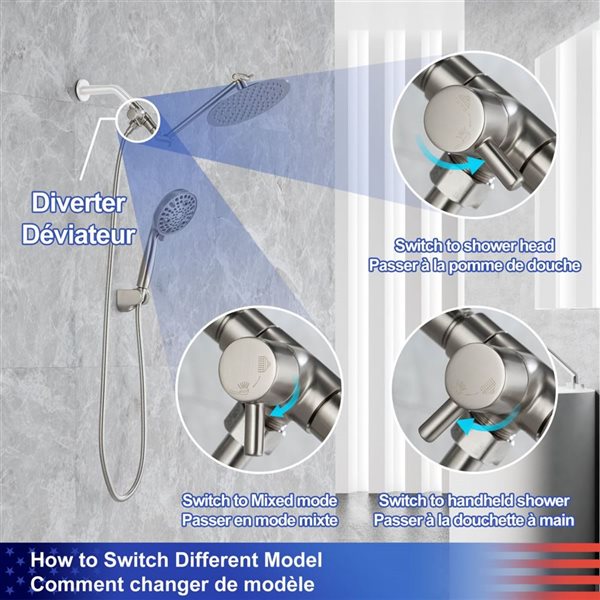 Rainlex Brushed Nickel Single Handle 5.5-in Shower System with Rain Shower Head and Handheld Shower