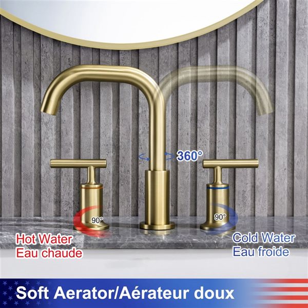 Rainlex 2-Handle Widespread Bathroom Faucet with Brushed Gold Drain Assembly