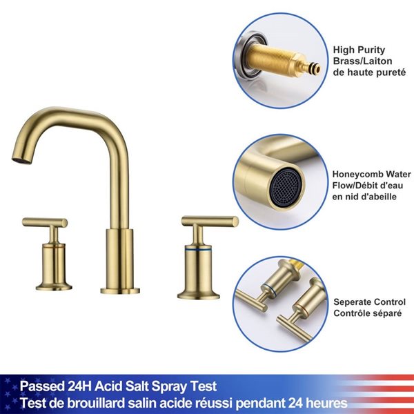 Rainlex 2-Handle Widespread Bathroom Faucet with Brushed Gold Drain Assembly