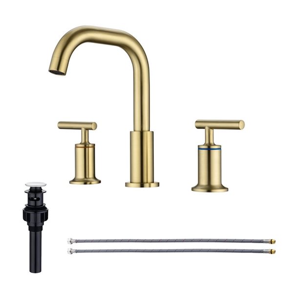 Rainlex 2-Handle Widespread Bathroom Faucet with Brushed Gold Drain Assembly