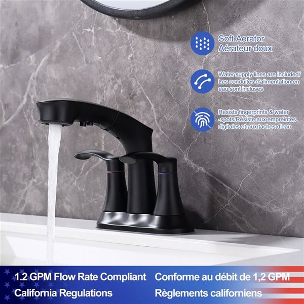 Rainlex 2-Handle Matte Black Centerset Bathroom Faucet