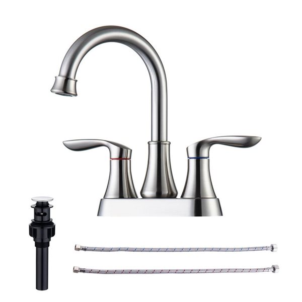 Rainlex Centerset Faucet 4-in 2-Handle Bathroom Faucet with Brush Nickel Drain Assembly