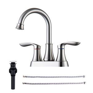 Rainlex Centerset Faucet 4-in 2-Handle Bathroom Faucet with Brush Nickel Drain Assembly