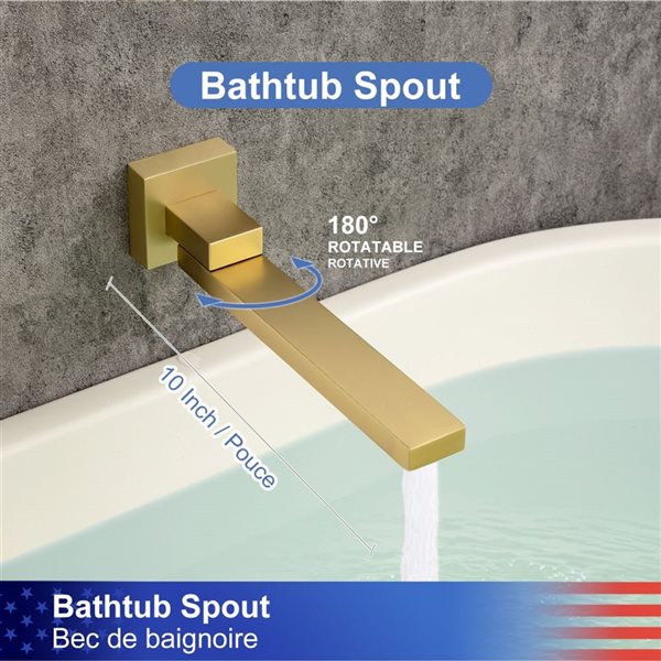 Rainlex Brushed Gold Single-Handle Wall Mount Roman Tub Faucet with Swivel Tub Spout and Rough-In Valve