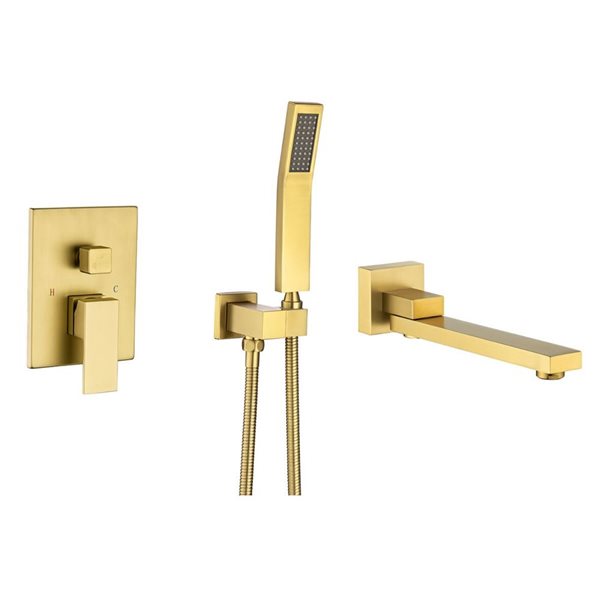 Rainlex Brushed Gold Single-Handle Wall Mount Roman Tub Faucet with Swivel Tub Spout and Rough-In Valve