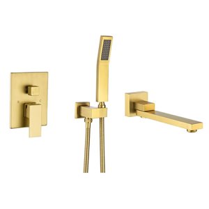 Rainlex Brushed Gold Single-Handle Wall Mount Roman Tub Faucet with Swivel Tub Spout and Rough-In Valve