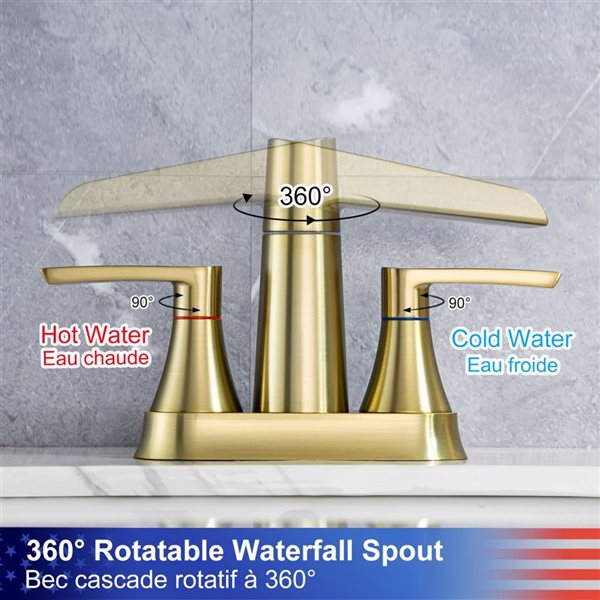 Rainlex Centerset Faucet 4-in 2-Handle Bathroom Faucet with Brushed Gold Drain Assembly