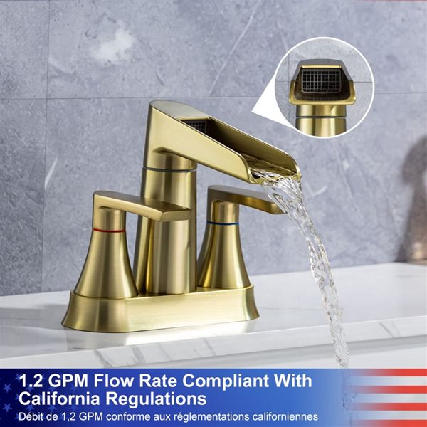 Rainlex Centerset Faucet 4-in 2-Handle Bathroom Faucet with Brushed Gold Drain Assembly