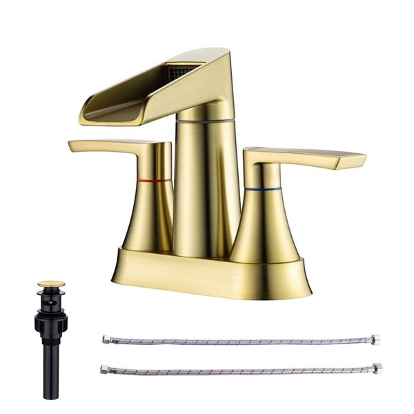 Rainlex Centerset Faucet 4-in 2-Handle Bathroom Faucet with Brushed Gold Drain Assembly