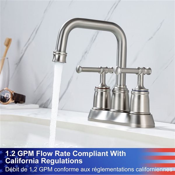 Rainlex Centerset Faucet 4-in 2-Handle Bathroom Faucet with Brushed Nickel Drain Assembly