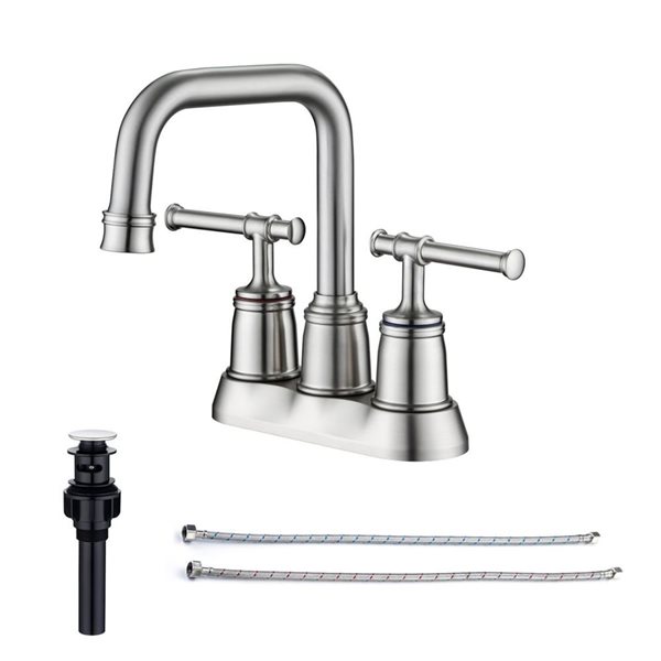 Rainlex Centerset Faucet 4-in 2-Handle Bathroom Faucet with Brushed Nickel Drain Assembly