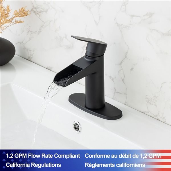 Rainlex 1-Handle Single Hole Bathroom Faucet with Matte Black Drain Assembly