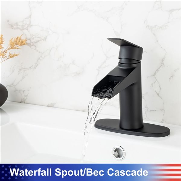 Rainlex 1-Handle Single Hole Bathroom Faucet with Matte Black Drain Assembly