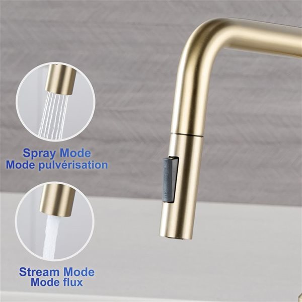 Rainlex Brushed Gold Single Handle Pull Down Sprayer Kitchen Sink Faucet With Supply Lines