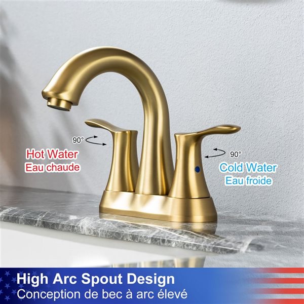 Rainlex Centerset Faucet 4-in 2-Handle Bathroom Faucet with Brushed Gold Drain Assembly