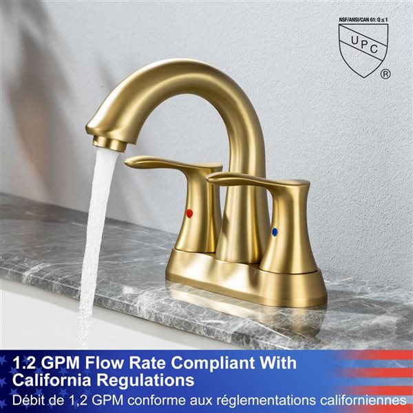 Rainlex Centerset Faucet 4-in 2-Handle Bathroom Faucet with Brushed Gold Drain Assembly