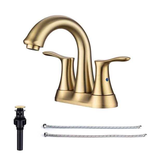 Rainlex Centerset Faucet 4-in 2-Handle Bathroom Faucet with Brushed Gold Drain Assembly