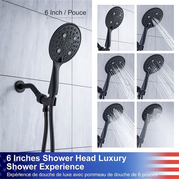 Rainlex 6-in Matte Black Simple Single-Handle 6-Spray Shower Faucet with Handheld