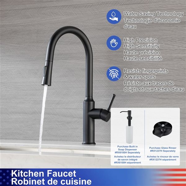 Rainlex Matte Black Single Handle Pull Down Kitchen Sink Faucet With Supply Lines