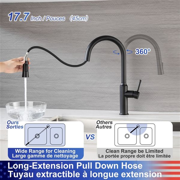 Rainlex Matte Black Single Handle Pull Down Kitchen Sink Faucet With Supply Lines