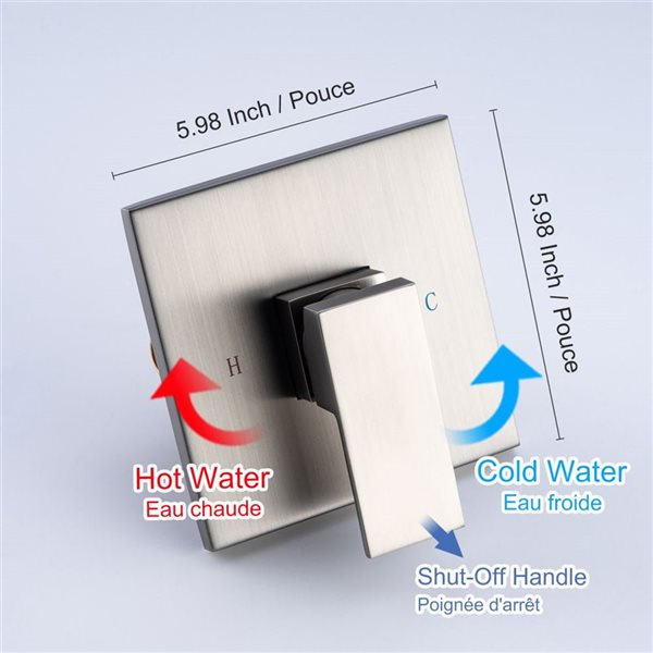 Rainlex 10-in Brushed Nickel Showerhead Single-Handle 1-Spray Square High Pressure Shower Faucet