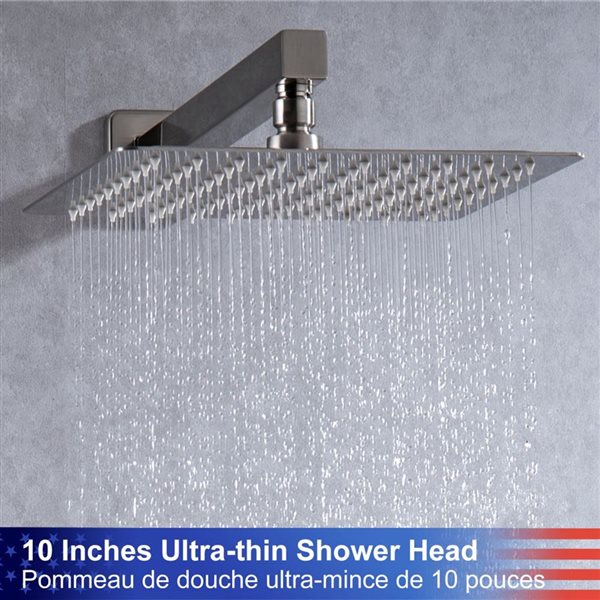 Rainlex 10-in Brushed Nickel Showerhead Single-Handle 1-Spray Square High Pressure Shower Faucet