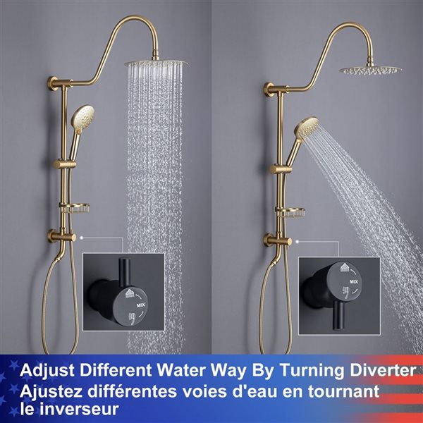 Rainlex Brushed Gold Single-Handle Complete Shower System with Handshower