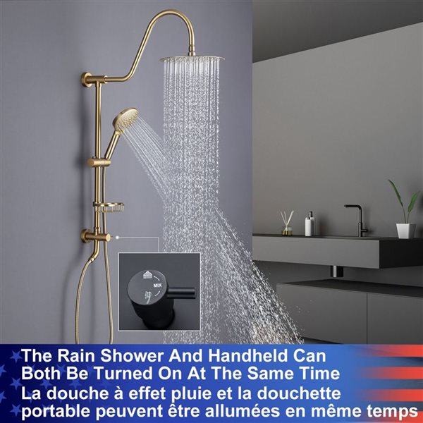 Rainlex Brushed Gold Single-Handle Complete Shower System with Handshower