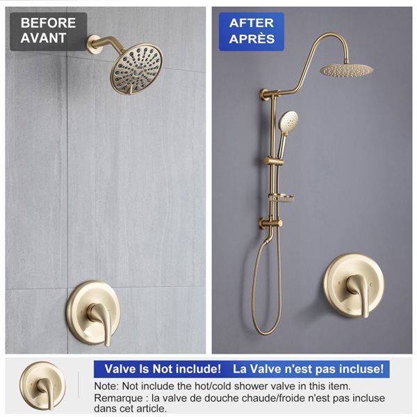 Rainlex Brushed Gold Single-Handle Complete Shower System with Handshower