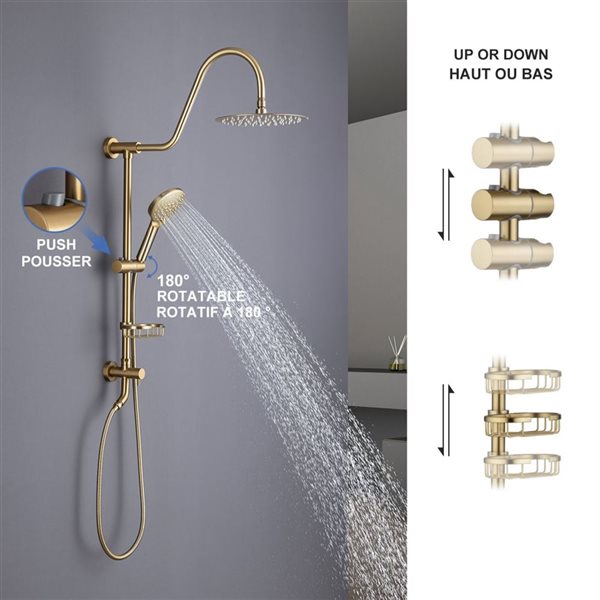 Rainlex Brushed Gold Single-Handle Complete Shower System with Handshower