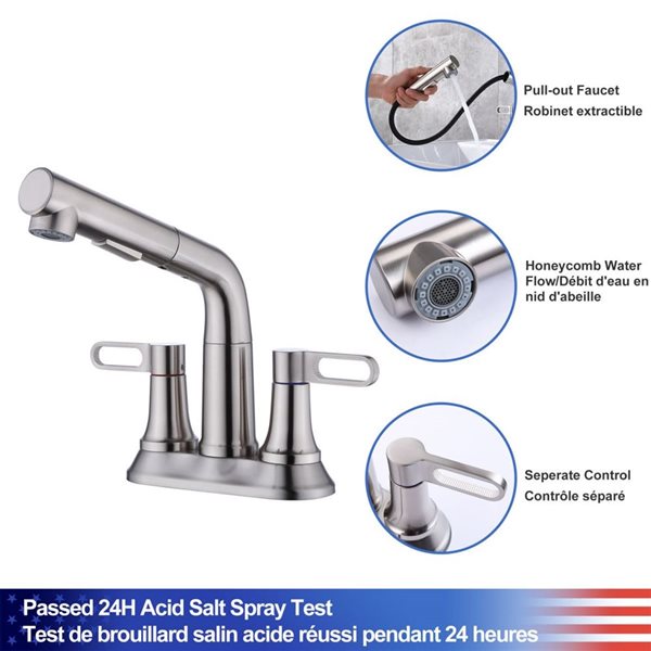 Rainlex 2-Handle Brushed Nickel Pull Out Centerset Bathroom Faucet