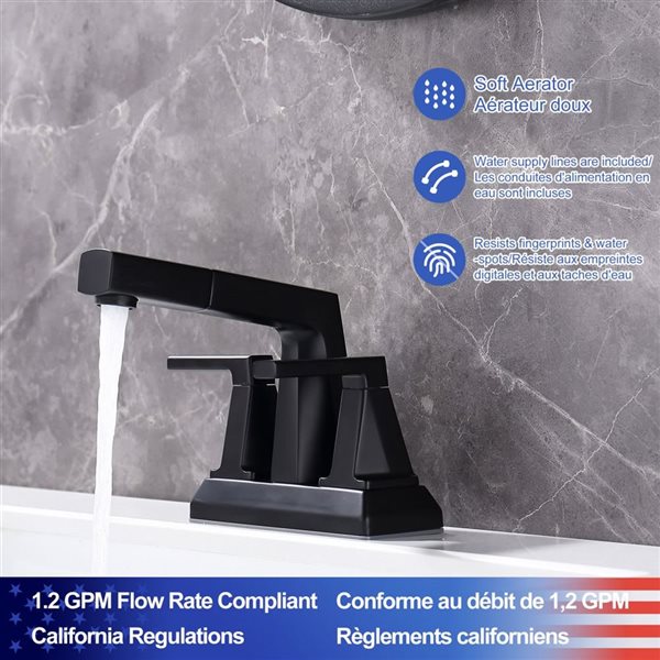 Rainlex 2-Handle Matte Black Centerset Bathroom Faucet