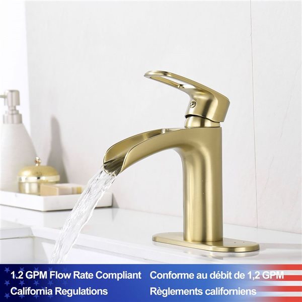 Rainlex 1-Handle Brushed Gold Single Hole Bathroom Faucet