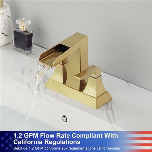 Rainlex Centerset Faucet 4-in 2-Handle Bathroom Faucet with Brushed Gold Drain Assembly