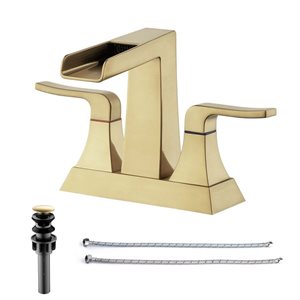 Rainlex Centerset Faucet 4-in 2-Handle Bathroom Faucet with Brushed Gold Drain Assembly