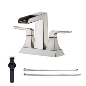 Rainlex Centerset Faucet 4-in 2-Handle Bathroom Faucet with Brushed Nickel Drain Assembly