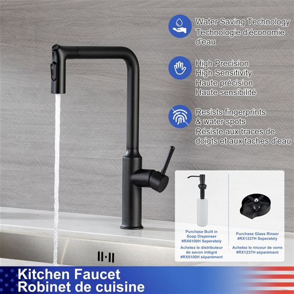 Rainlex Matte Black Single Handle Pull-Down Sprayer Kitchen Faucet