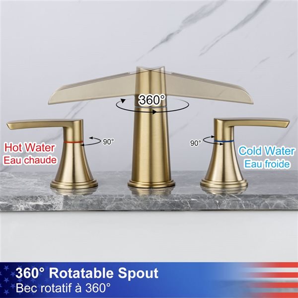 Rainlex Widespread Faucet 8-in 2-Handle Bathroom Faucet with Brushed Gold Drain Assembly