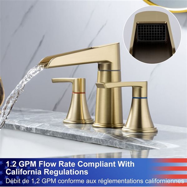 Rainlex Widespread Faucet 8-in 2-Handle Bathroom Faucet with Brushed Gold Drain Assembly