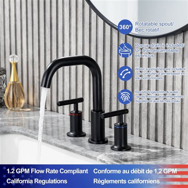 Rainlex 2-Handle Widespread Bathroom Faucet with Matte Black Drain Assembly