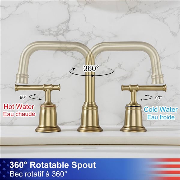 Rainlex Widespread Faucet 8-in 2-Handle Bathroom Faucet with Brushed Gold Drain Assembly