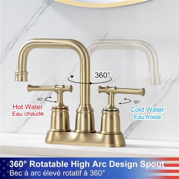 Rainlex Centerset Faucet 4-inch 2-Handle Bathroom Faucet with Brushed Gold Drain Assembly