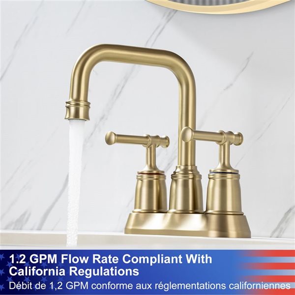 Rainlex Centerset Faucet 4-inch 2-Handle Bathroom Faucet with Brushed Gold Drain Assembly