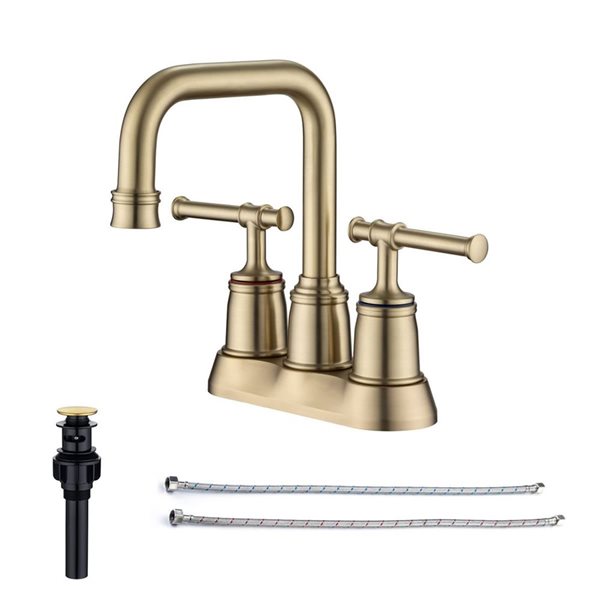 Rainlex Centerset Faucet 4-inch 2-Handle Bathroom Faucet with Brushed Gold Drain Assembly