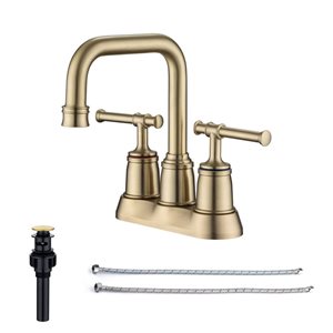 Rainlex Centerset Faucet 4-inch 2-Handle Bathroom Faucet with Brushed Gold Drain Assembly