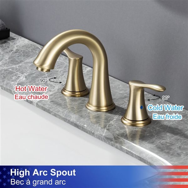 Rainlex Widespread Faucet 8-in 2-Handle Bathroom Faucet with Brushed Gold Drain Assembly