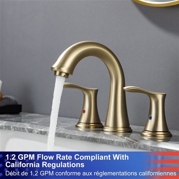 Rainlex Widespread Faucet 8-in 2-Handle Bathroom Faucet with Brushed Gold Drain Assembly