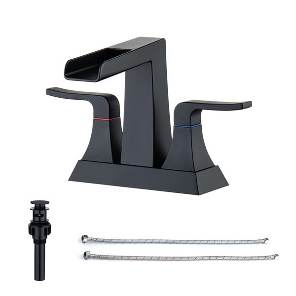 Rainlex Centerset Faucet 4-in 2-Handle Bathroom Faucet with Matte Black Drain Assembly
