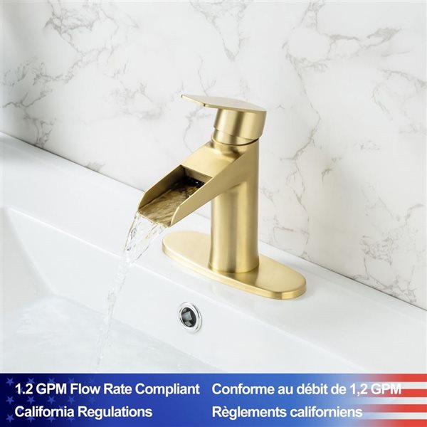 Rainlex 1-Handle Single Hole Bathroom Faucet with Brushed Gold Drain Assembly