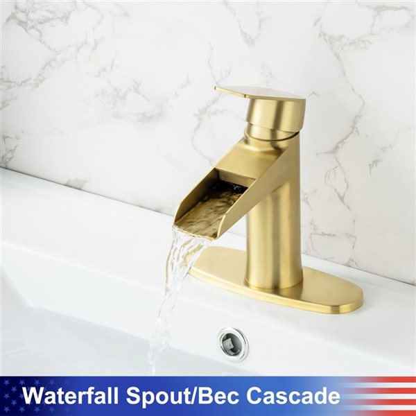 Rainlex 1-Handle Single Hole Bathroom Faucet with Brushed Gold Drain Assembly